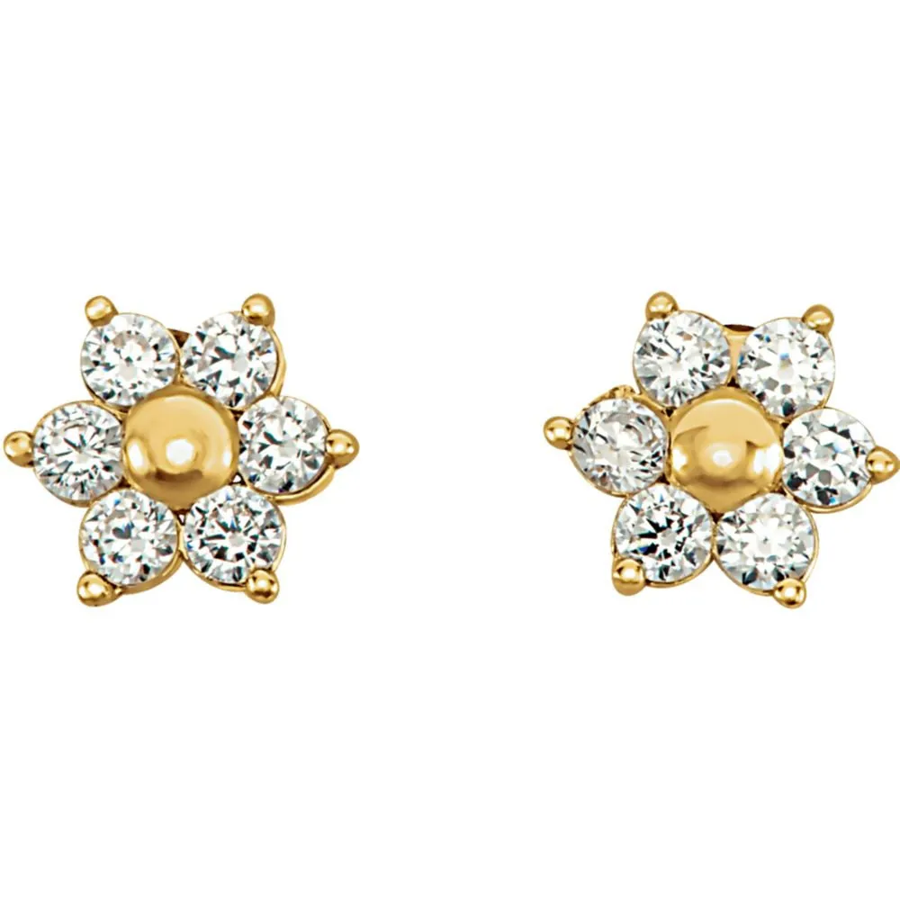 14k Yellow Gold Cubic Zirconia Cluster Earrings