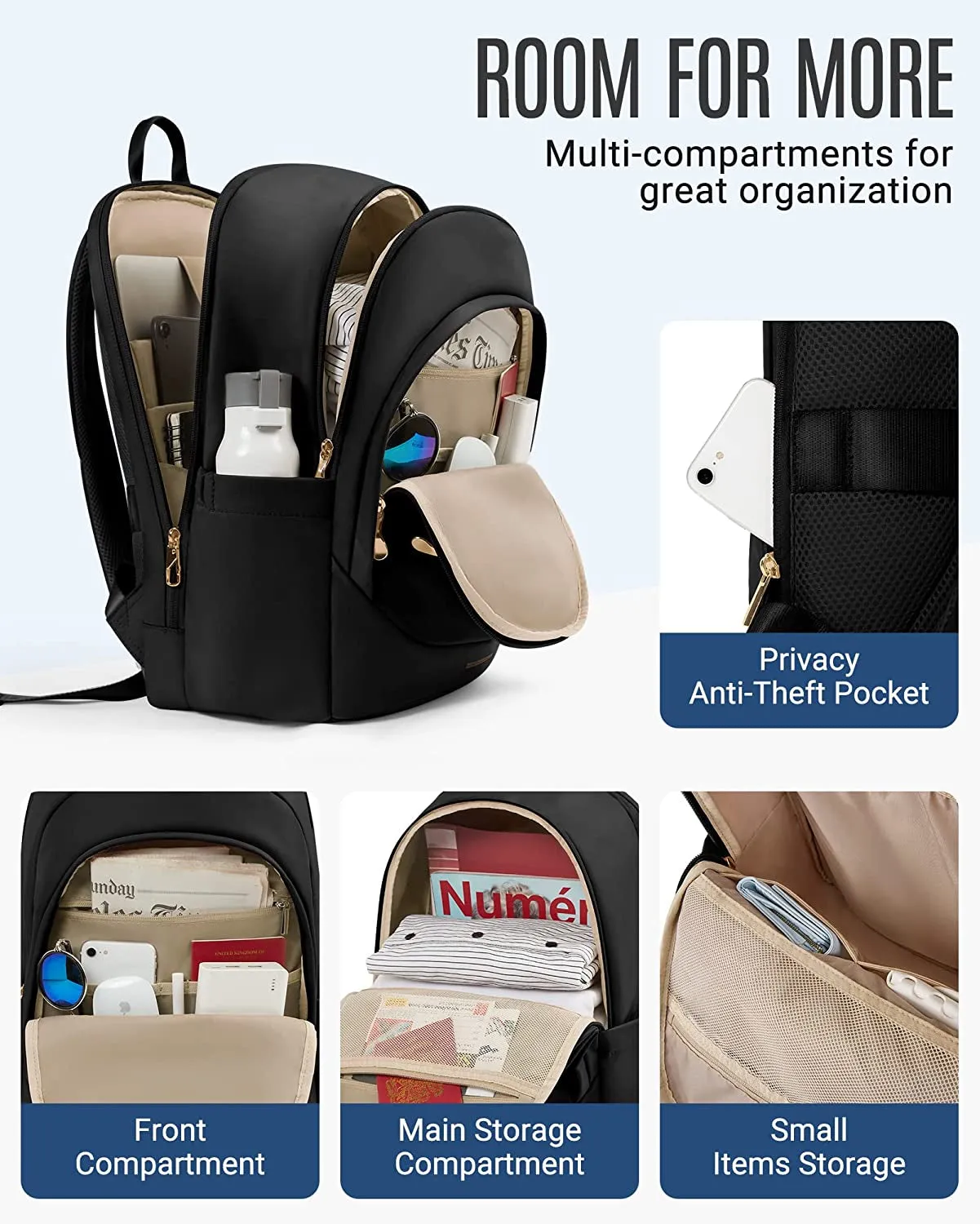 15.6 Inch Travel Laptop Backpack for Women with USB Charging Hole