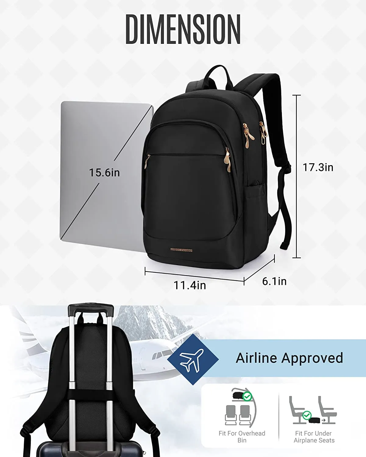 15.6 Inch Travel Laptop Backpack for Women with USB Charging Hole