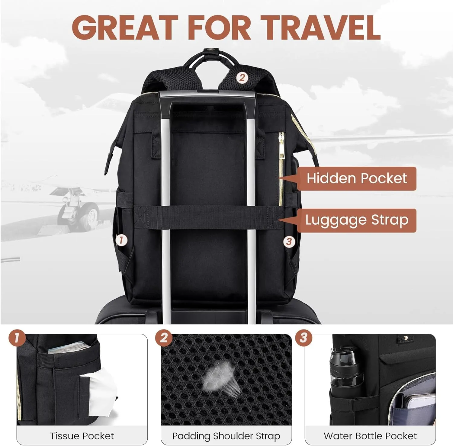 15.6 Inch Travel Laptop Backpack for Women with USB Port