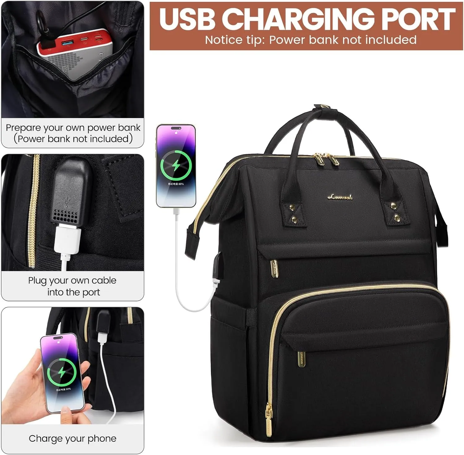 15.6 Inch Travel Laptop Backpack for Women with USB Port