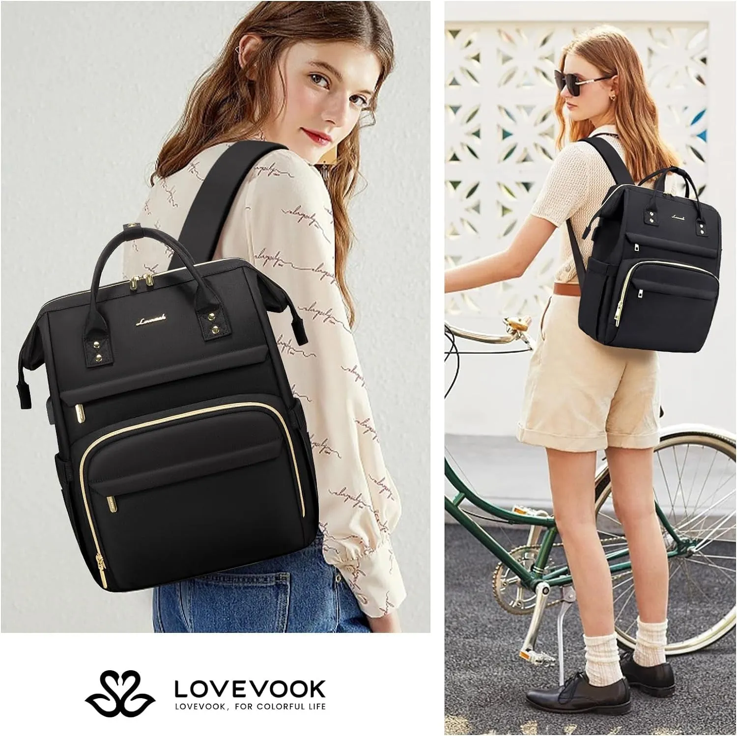 15.6 Inch Travel Laptop Backpack for Women with USB Port