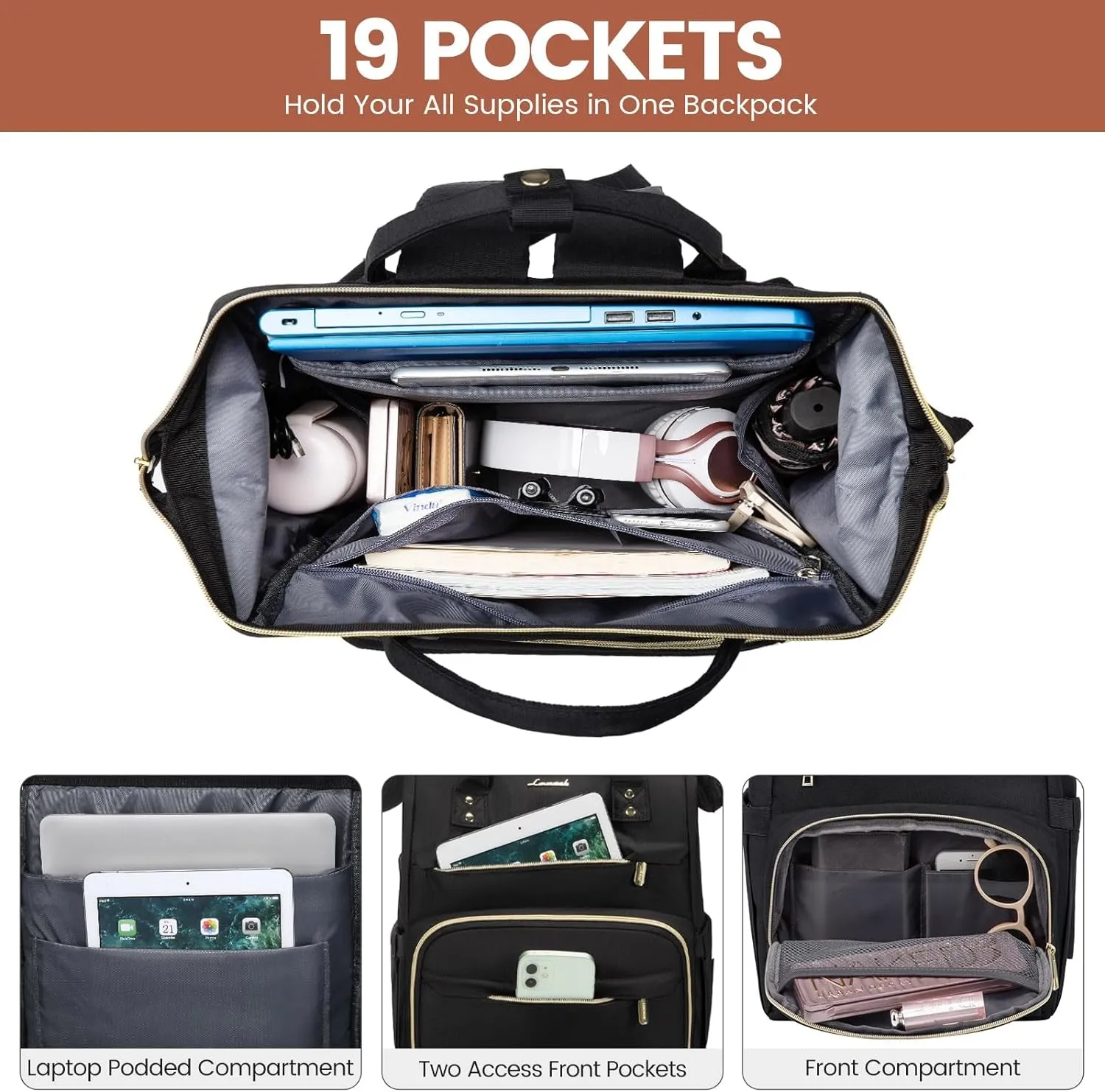 15.6 Inch Travel Laptop Backpack for Women with USB Port