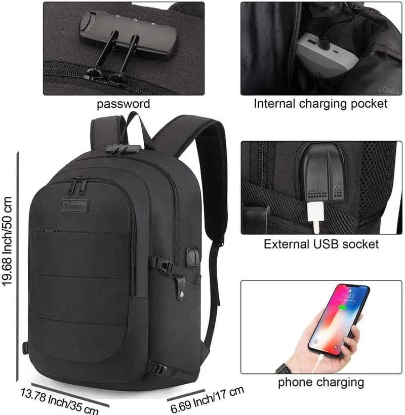 15.6 Inch Travel Laptop Backpack with USB Charging Port and Lock