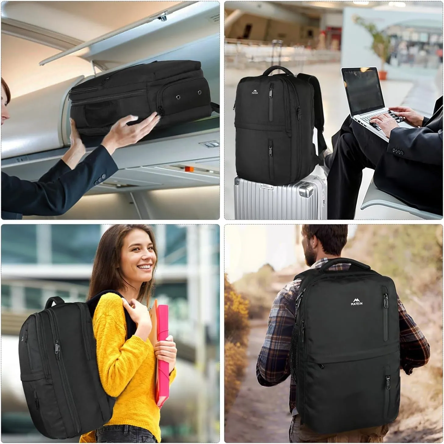 40L Carry on Travel Backpack with 17" Laptop Compartment & USB Port