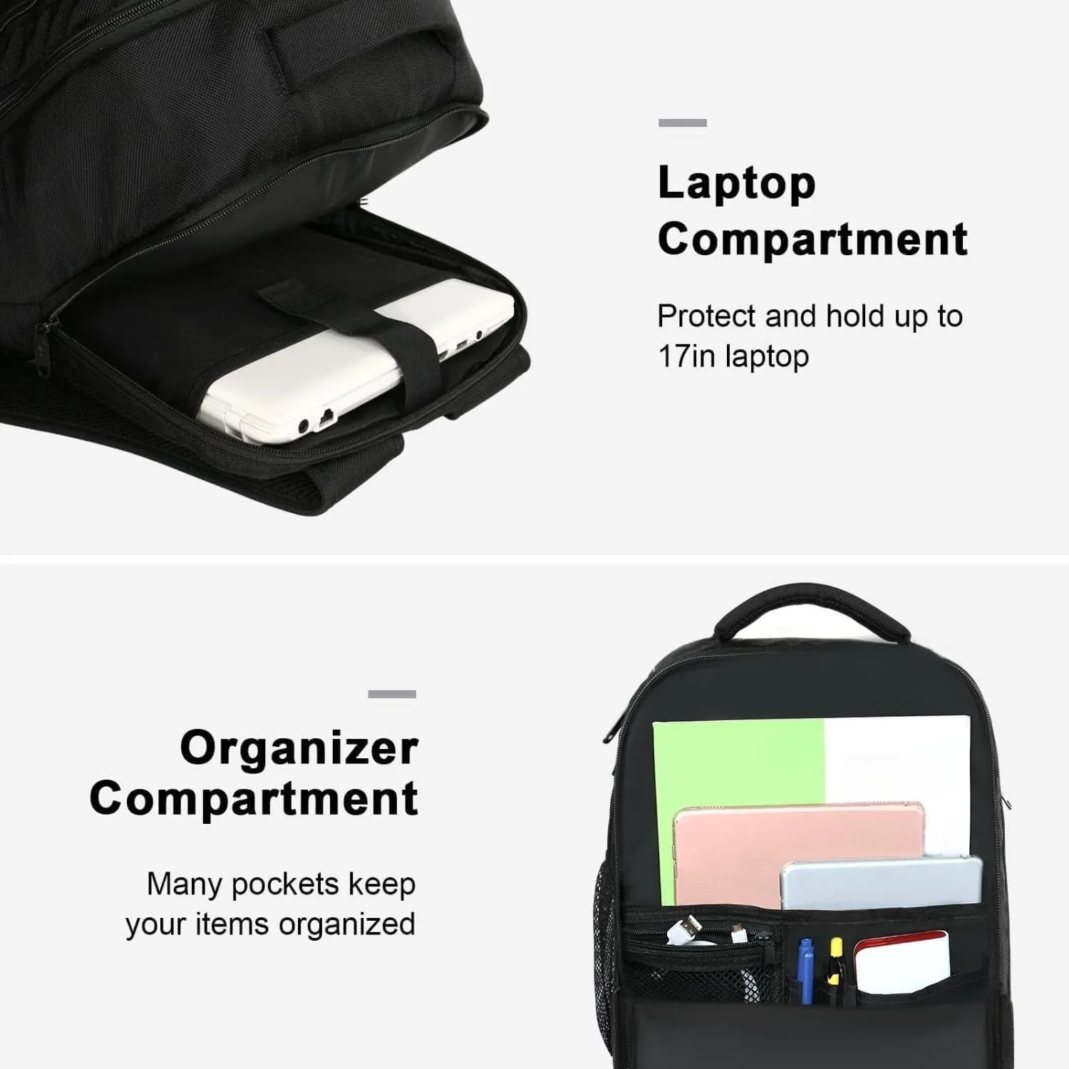 40L Carry on Travel Backpack with 17" Laptop Compartment & USB Port