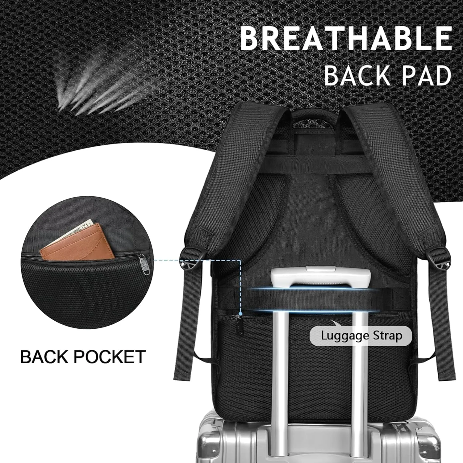 40L Carry on Travel Backpack with 17" Laptop Compartment & USB Port