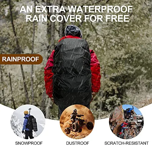 40L Hiking Backpack with Waterproof Rain Cover, Khaki, Unisex