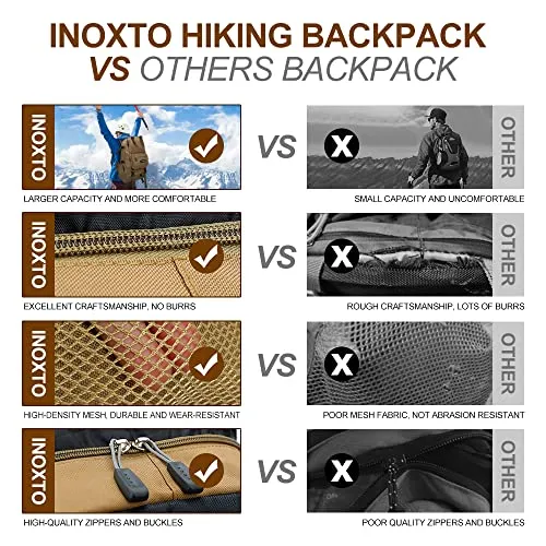 40L Hiking Backpack with Waterproof Rain Cover, Khaki, Unisex