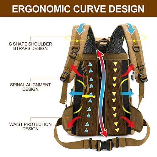 40L Hiking Backpack with Waterproof Rain Cover, Khaki, Unisex