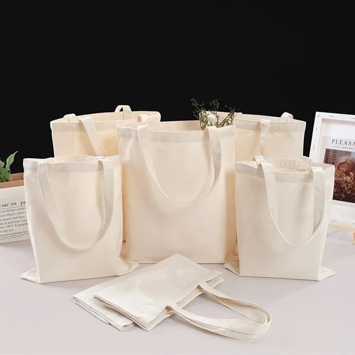 5PCS Canvas Tote Bag Cotton Blank DIY Shopping Shoulder Bags
