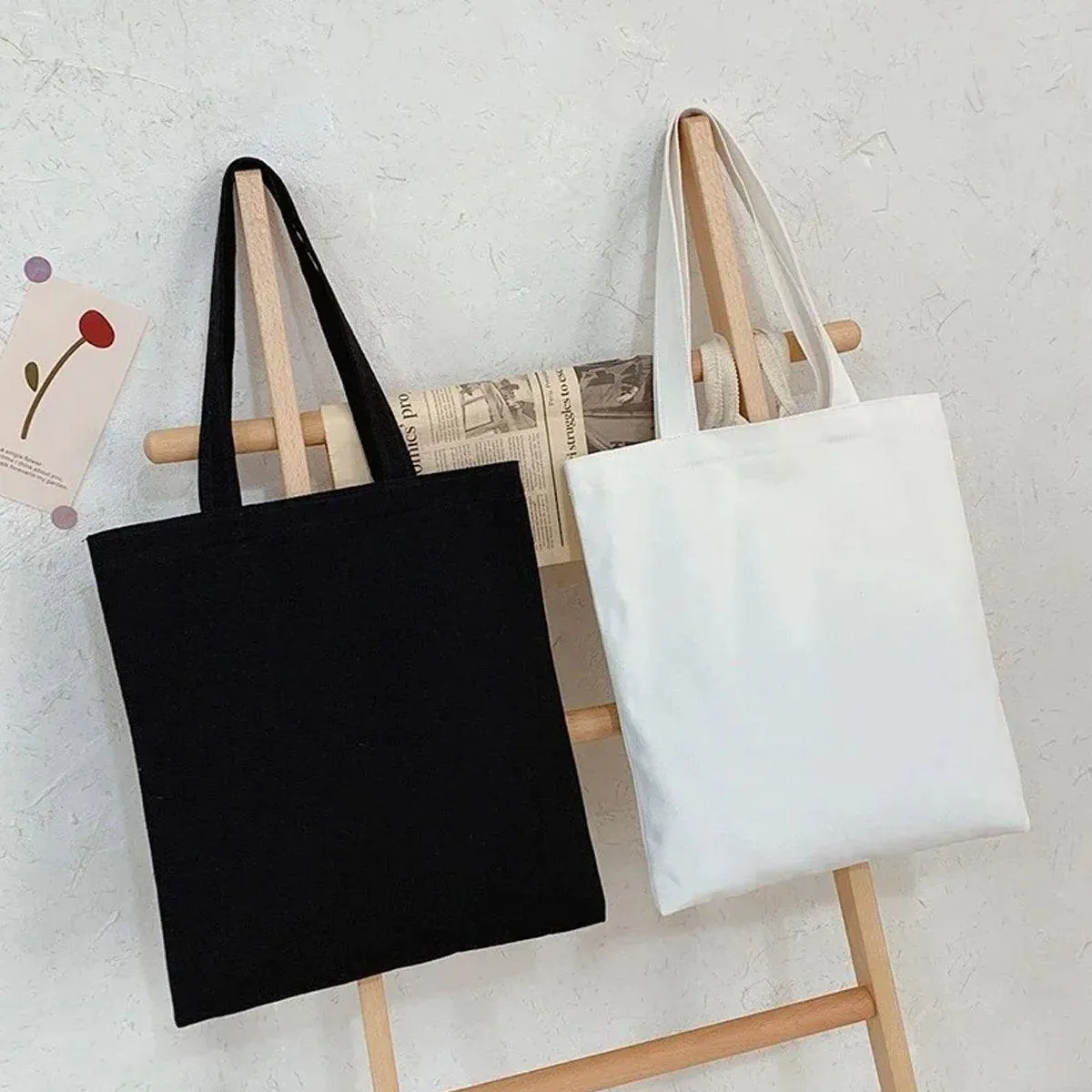 5PCS Canvas Tote Bag Cotton Blank DIY Shopping Shoulder Bags