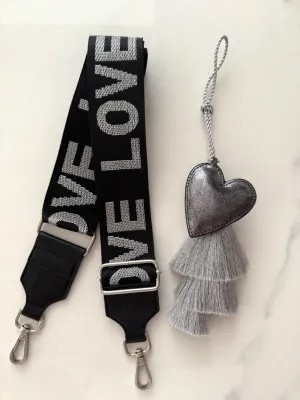Accessory Bundle: Silver Tassel   Gunmetal Heart Charm   Black/Silver LOVE Strap