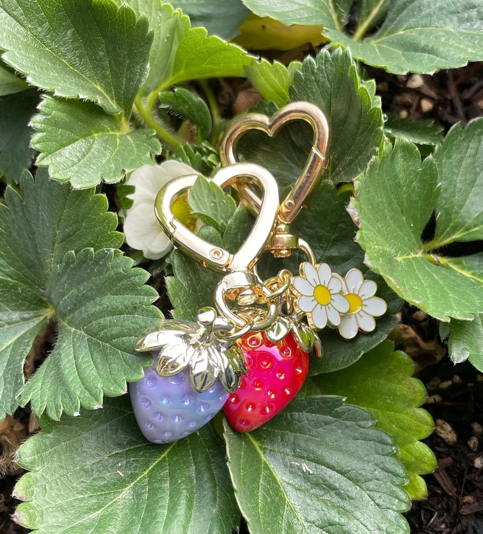 Agromusk Cute Strawberry Keychain,Bag Charms,Kawaii Heart Flower Daisy Key chains Accessories Decor for Girls Purse Gift (Red)