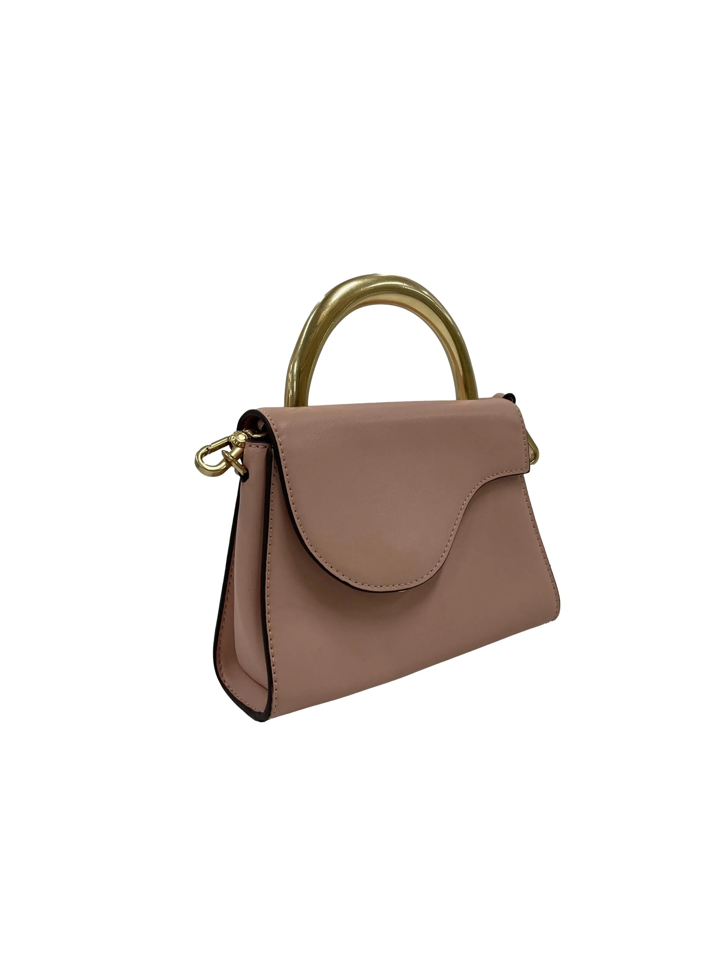 Angular Flap Metallic Top Handle Bag