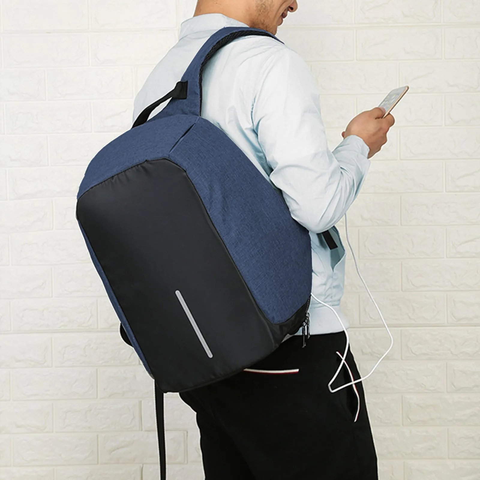 Anti Theft Backpack Waterproof bag School Travel Laptop Bags USB Charging - Blue