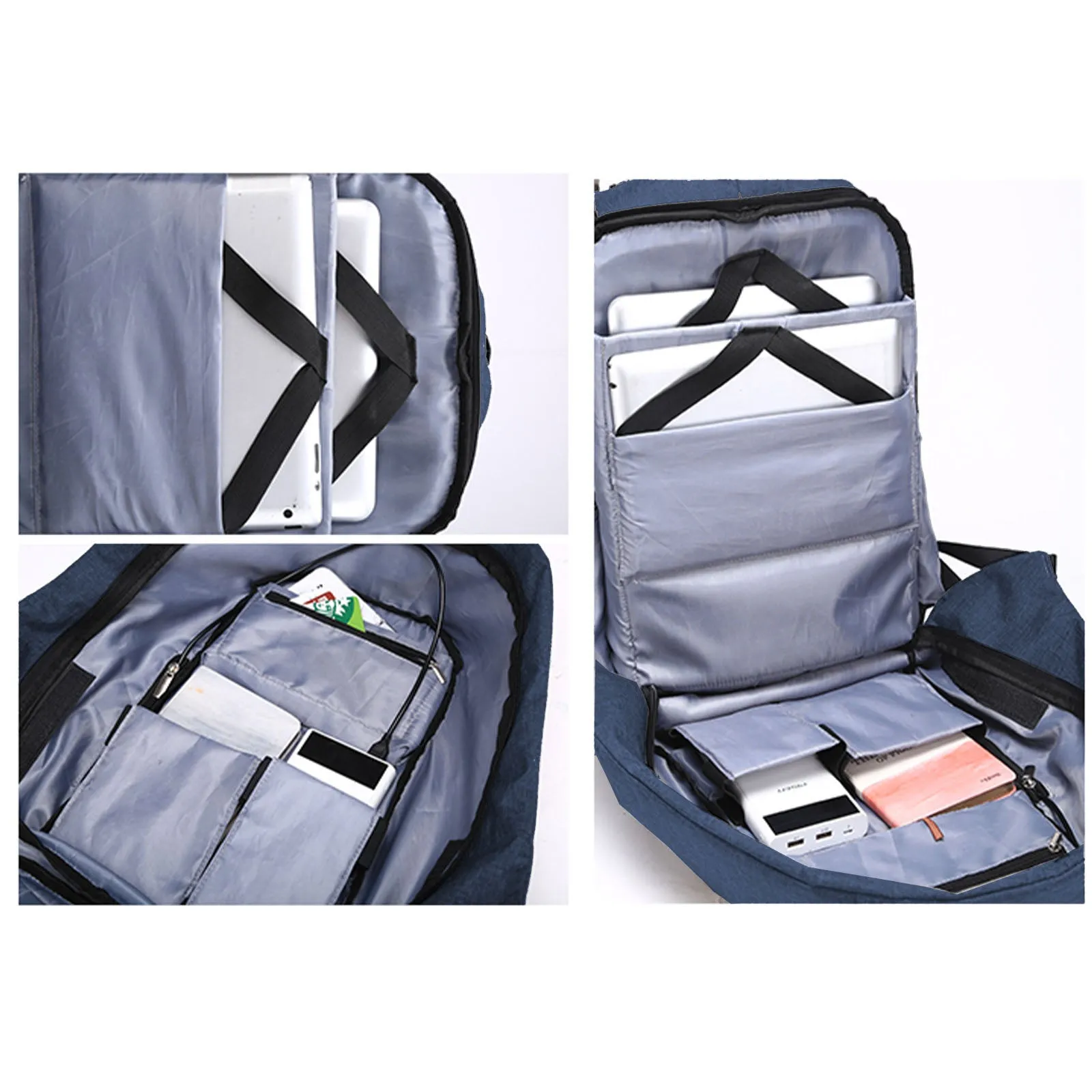 Anti Theft Backpack Waterproof bag School Travel Laptop Bags USB Charging - Blue
