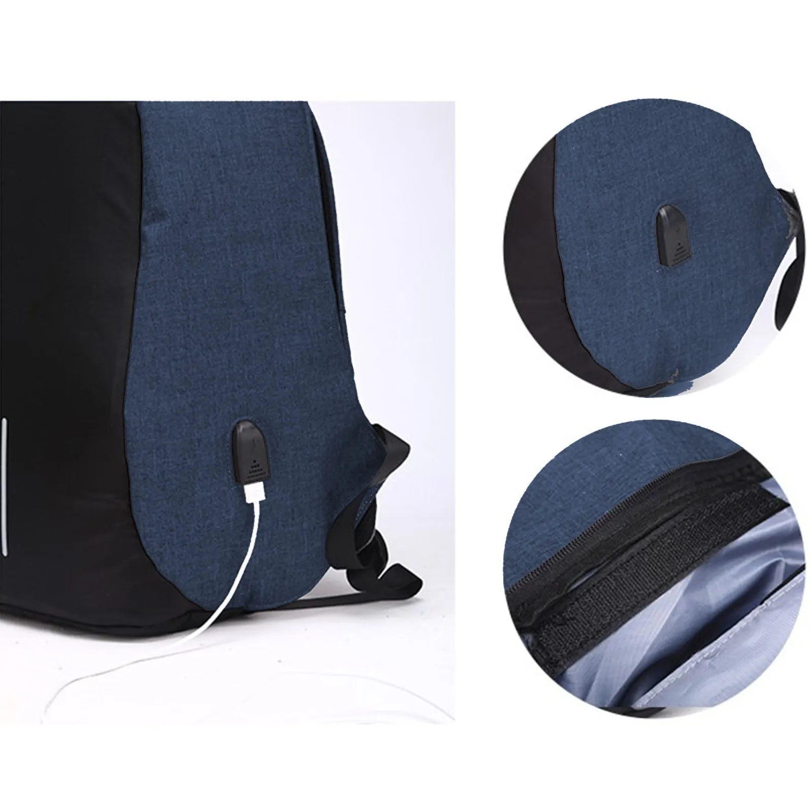 Anti Theft Backpack Waterproof bag School Travel Laptop Bags USB Charging - Blue