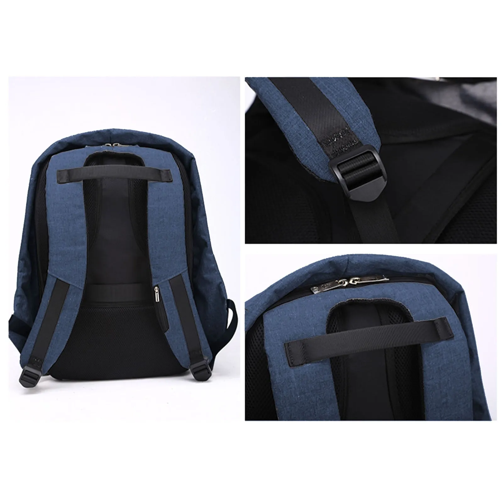 Anti Theft Backpack Waterproof bag School Travel Laptop Bags USB Charging - Blue
