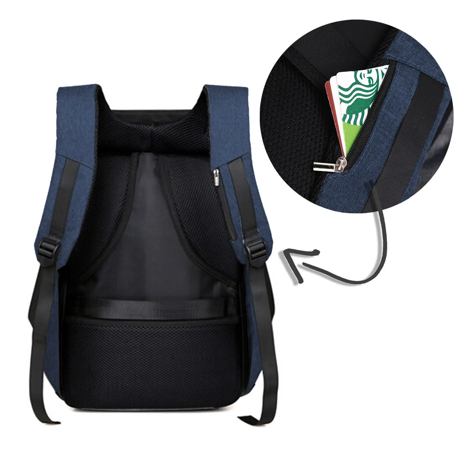 Anti Theft Backpack Waterproof bag School Travel Laptop Bags USB Charging - Blue