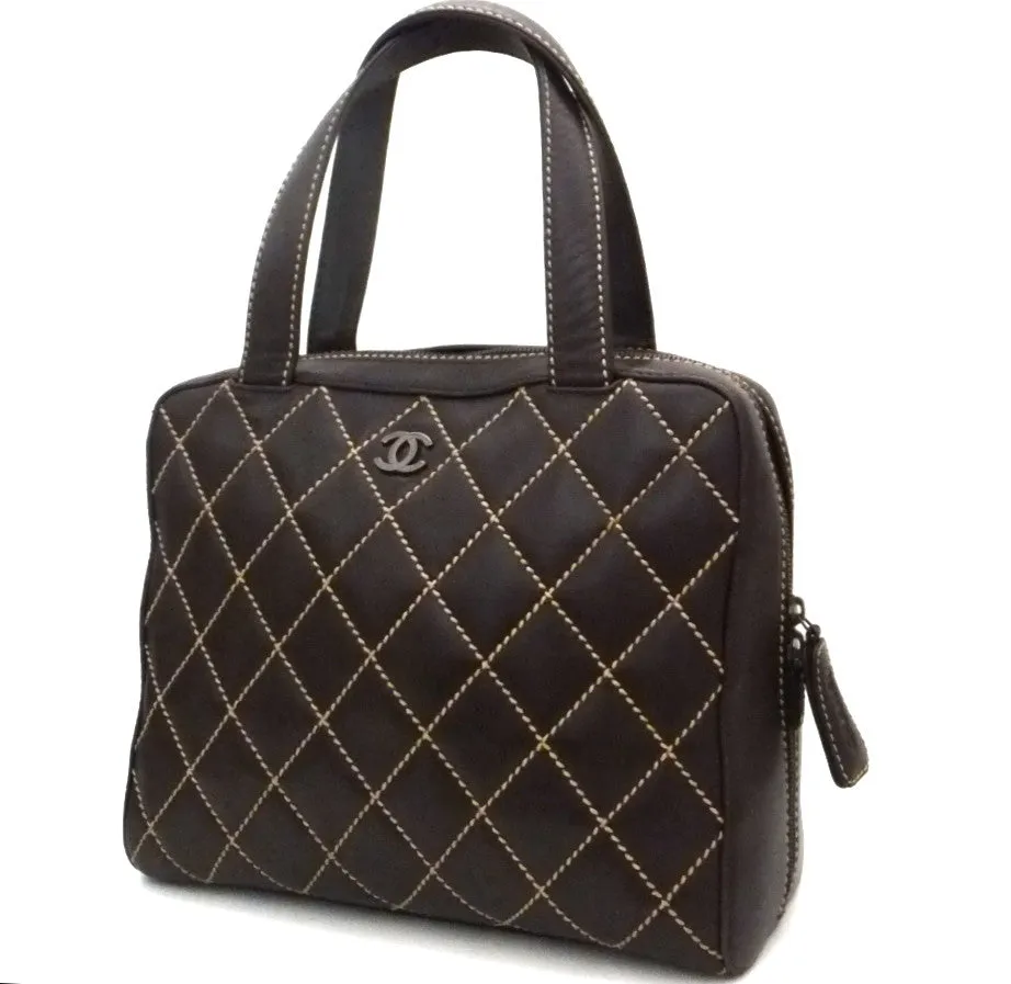 Authentic Chanel Brown Calfskin Wild Stitch Surpique Tote
