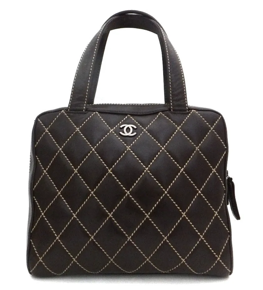 Authentic Chanel Brown Calfskin Wild Stitch Surpique Tote