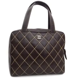 Authentic Chanel Brown Calfskin Wild Stitch Surpique Tote