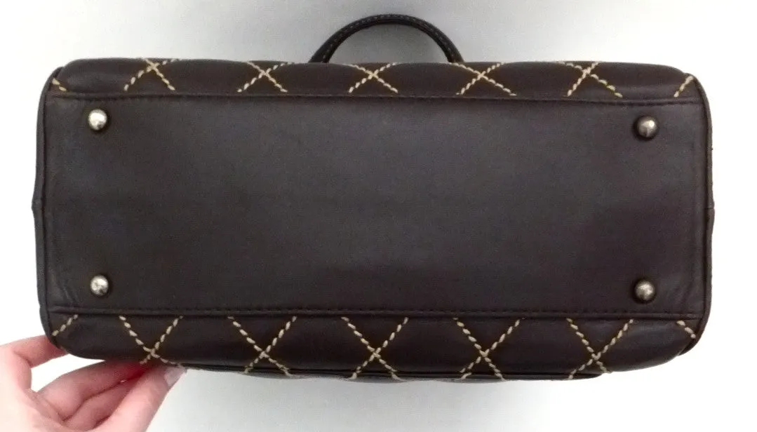 Authentic Chanel Brown Calfskin Wild Stitch Surpique Tote