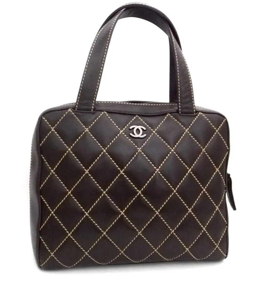 Authentic Chanel Brown Calfskin Wild Stitch Surpique Tote