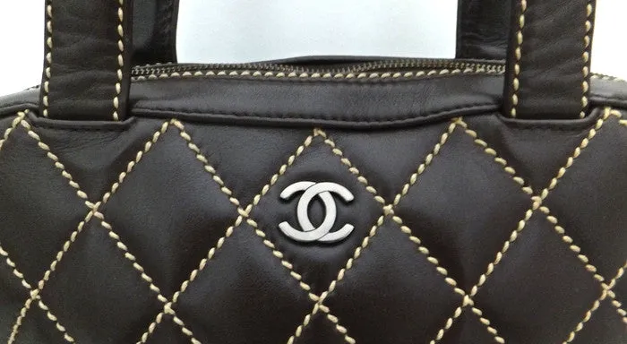 Authentic Chanel Brown Calfskin Wild Stitch Surpique Tote