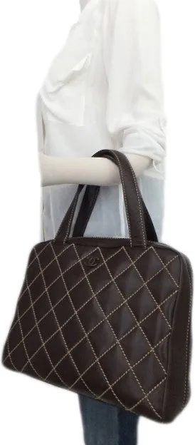 Authentic Chanel Brown Calfskin Wild Stitch Surpique Tote