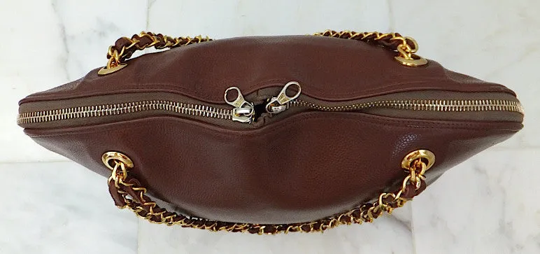 Authentic Chanel Vintage Whiskey Brown Caviar Large Shopper Tote