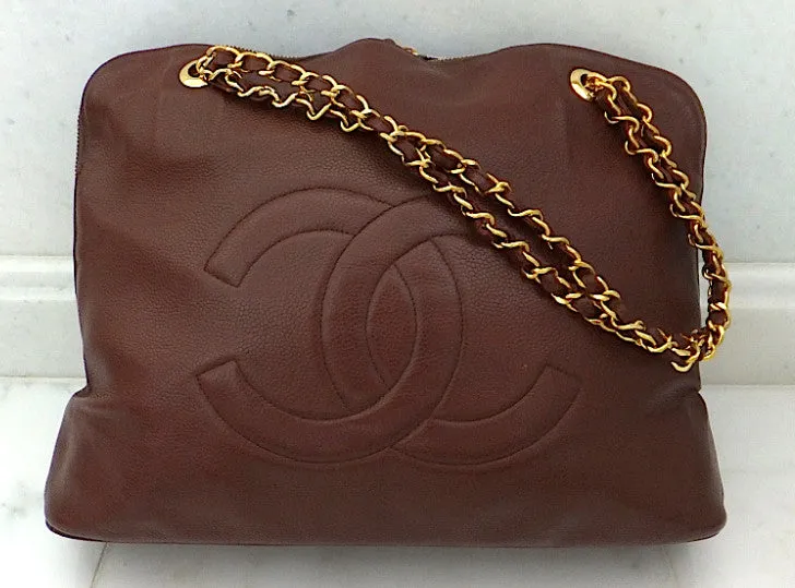 Authentic Chanel Vintage Whiskey Brown Caviar Large Shopper Tote