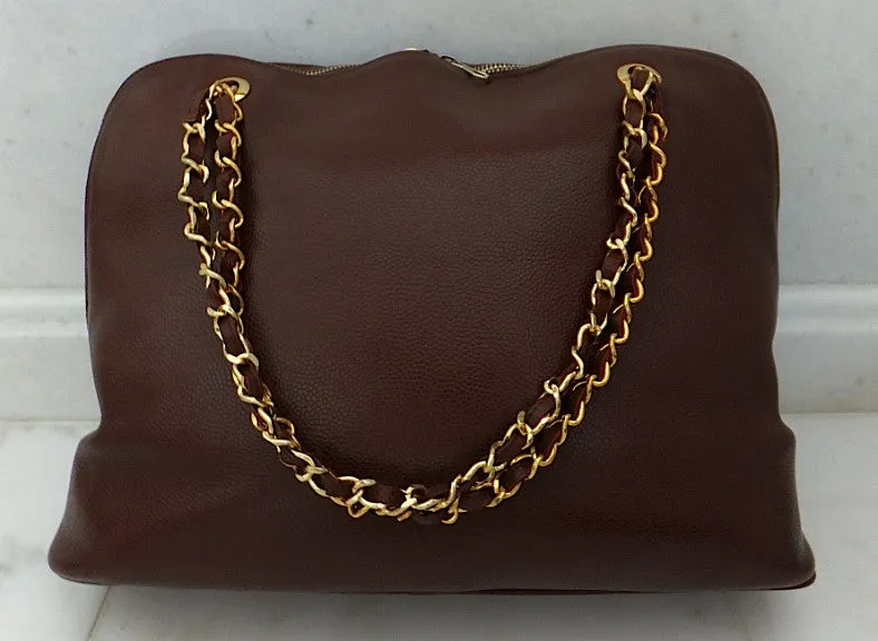 Authentic Chanel Vintage Whiskey Brown Caviar Large Shopper Tote