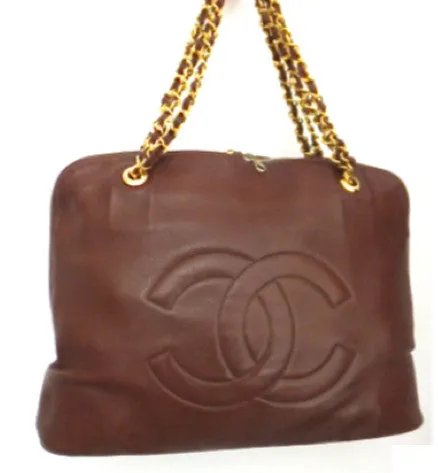 Authentic Chanel Vintage Whiskey Brown Caviar Large Shopper Tote