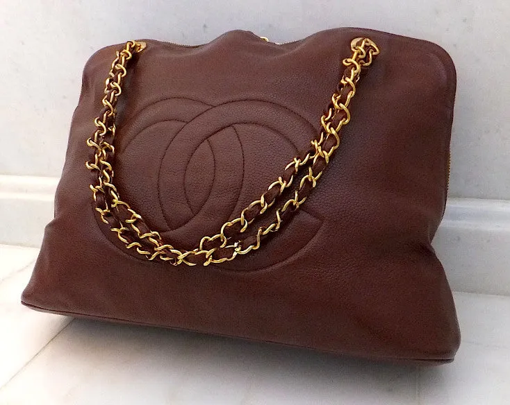 Authentic Chanel Vintage Whiskey Brown Caviar Large Shopper Tote