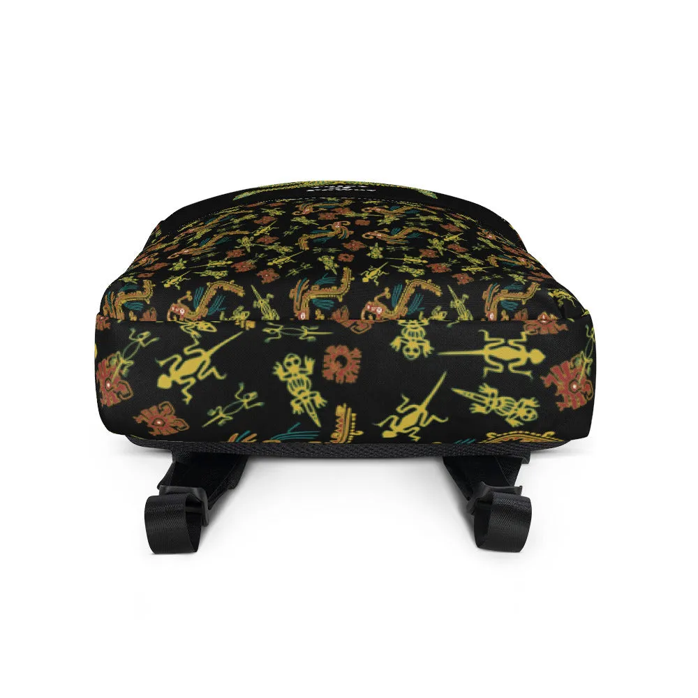 Backpack featuring pre-Columbian illustrations from Mexico.