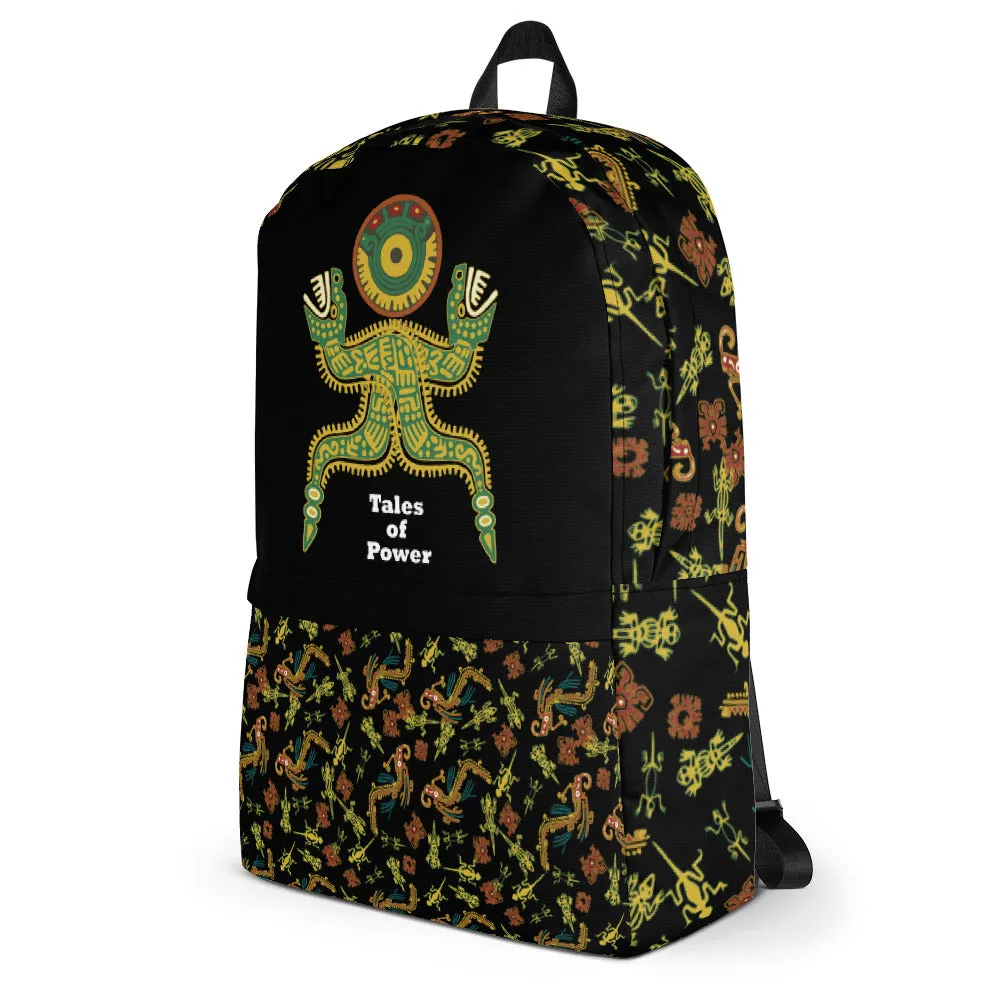 Backpack featuring pre-Columbian illustrations from Mexico.