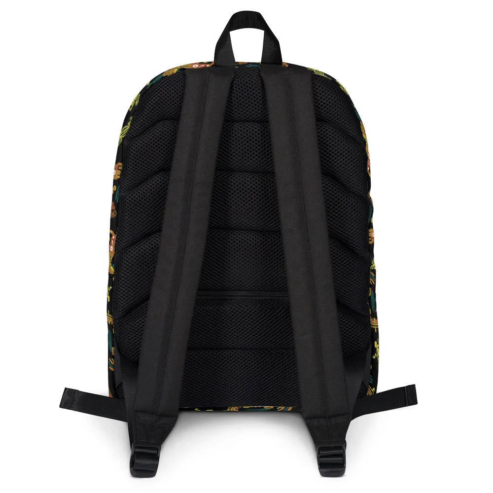 Backpack featuring pre-Columbian illustrations from Mexico.