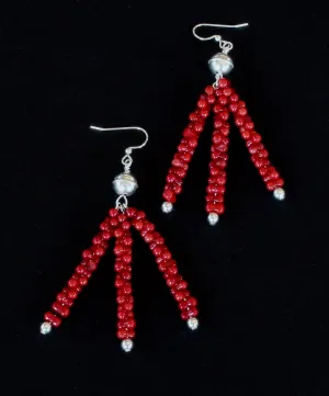 Bamboo Coral 3-Strand Dangles with Sterling Silver Rounds & Earring Wires