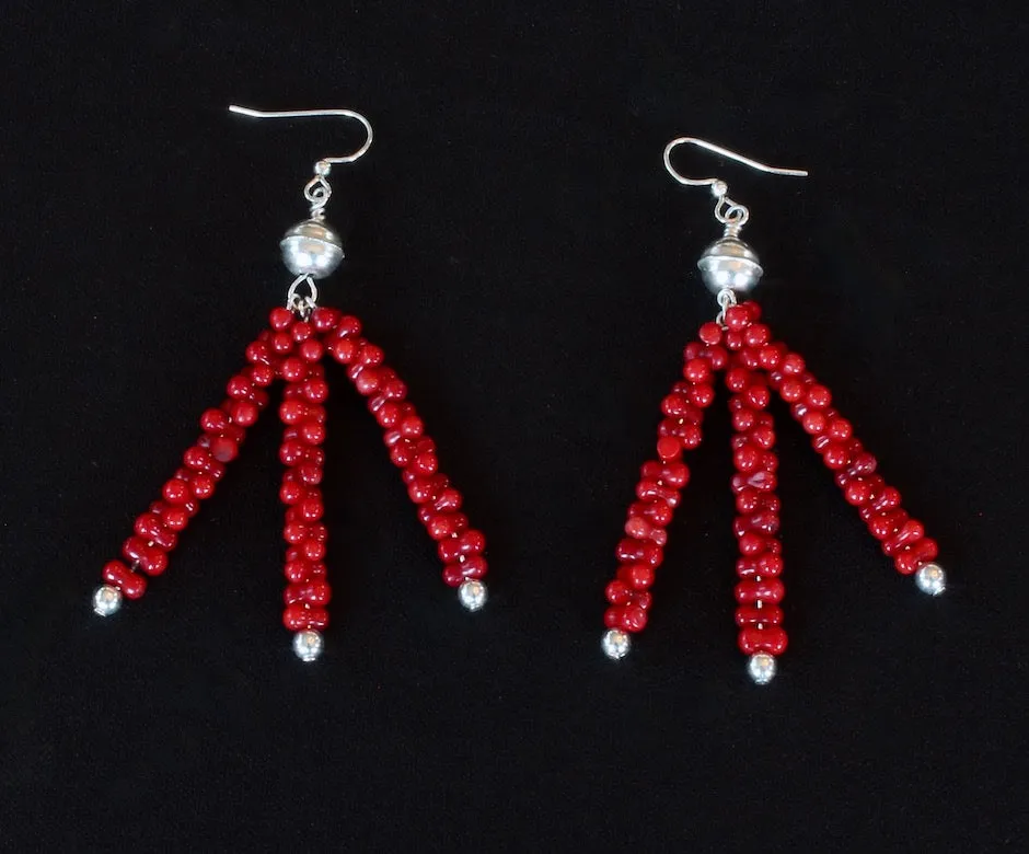 Bamboo Coral 3-Strand Dangles with Sterling Silver Rounds & Earring Wires