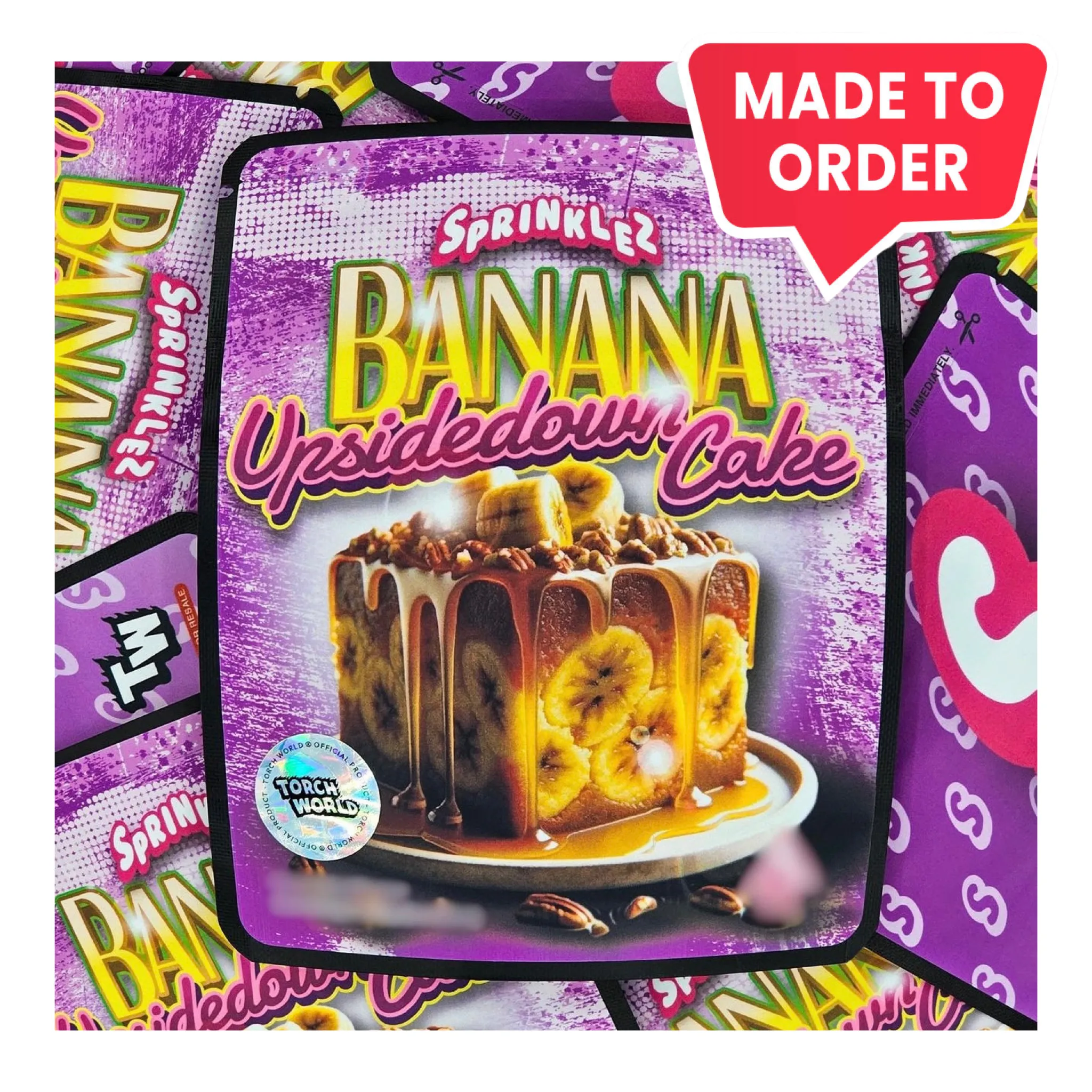 Banana Upsidedown Cake 3.5g Mylar Bags Sprinklez Torch World (made-to-order)