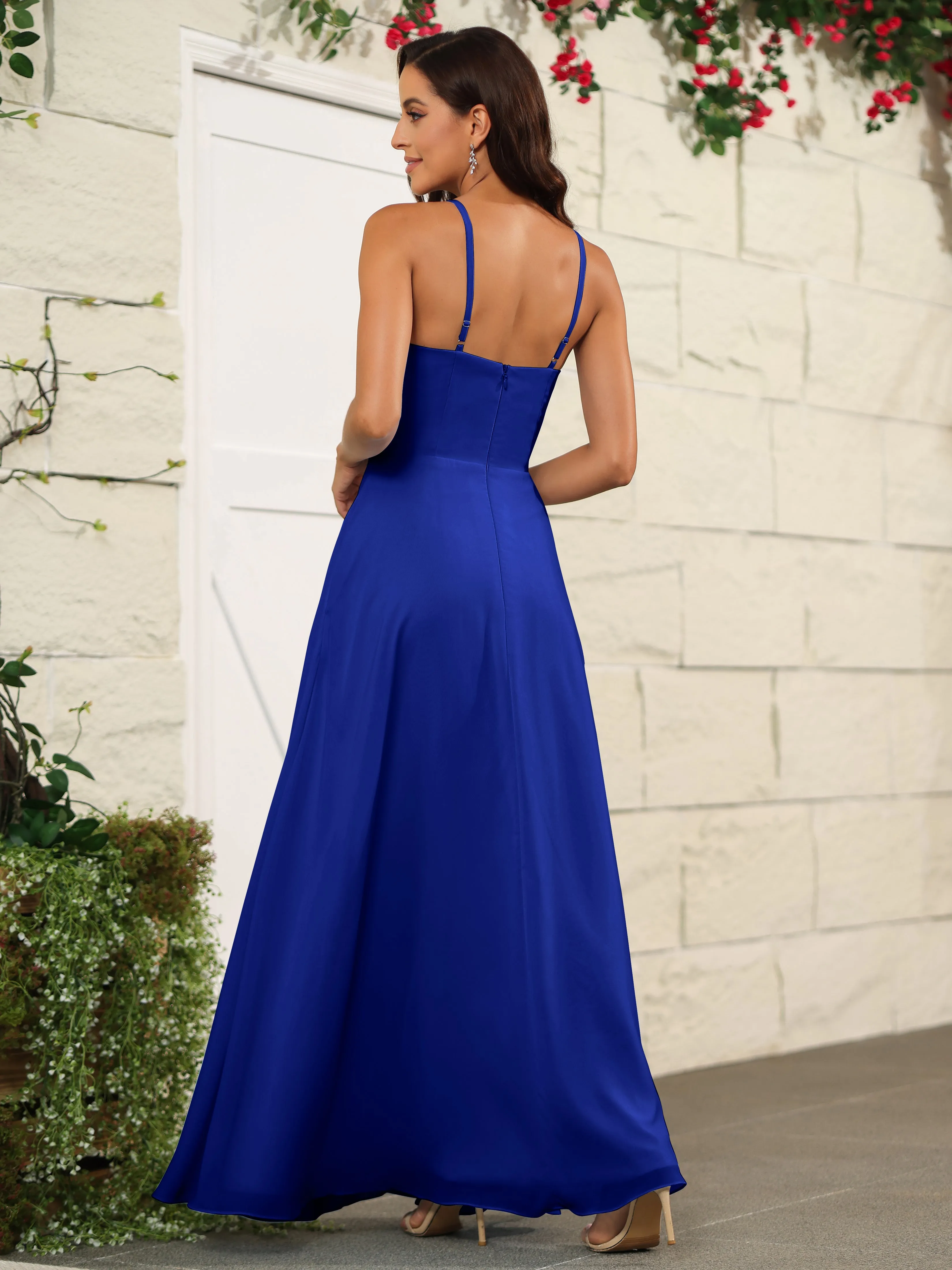 Beautiful Chiffon Spaghetti Straps Bridesmaid Dress with Pockets