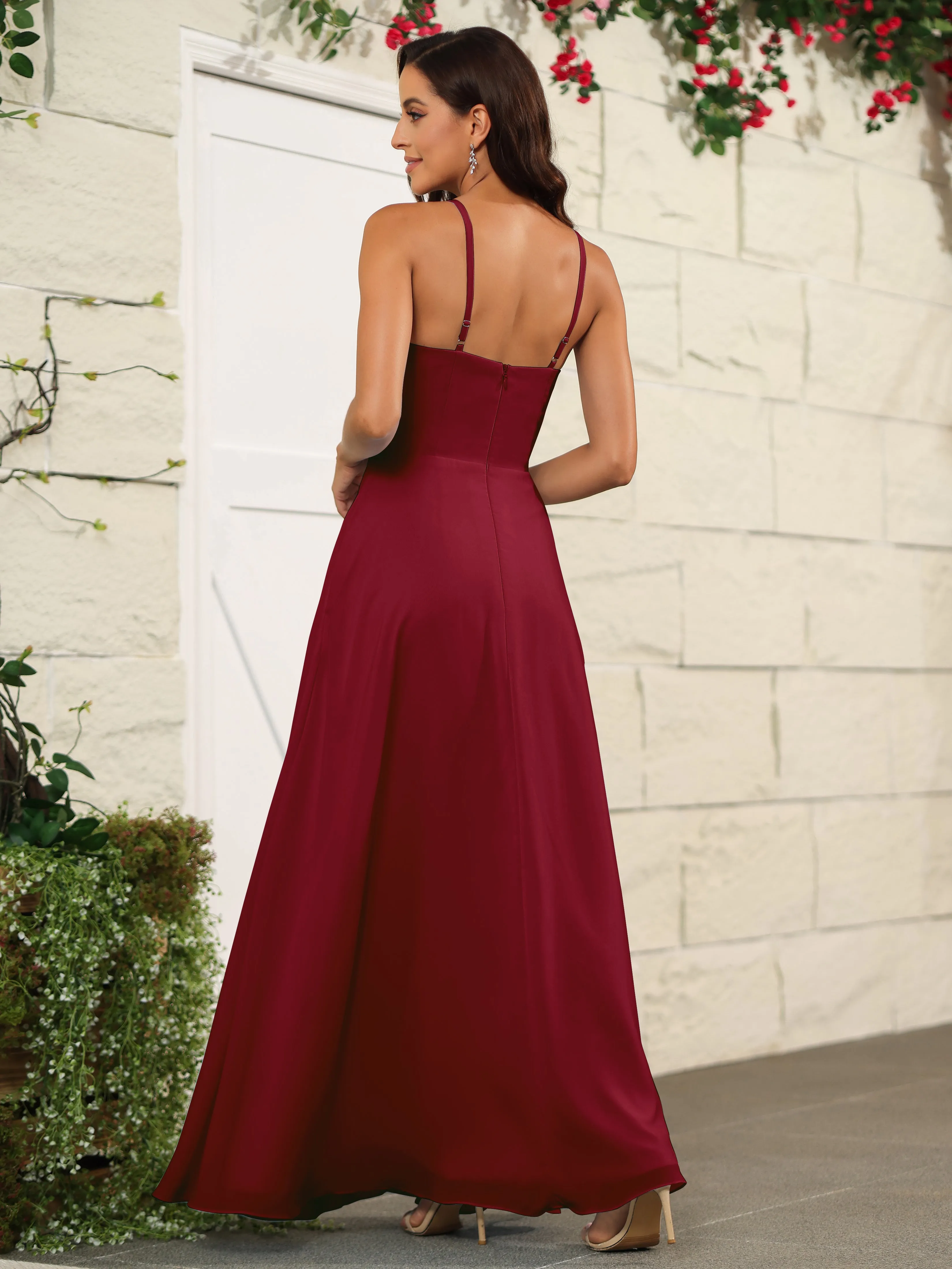 Beautiful Chiffon Spaghetti Straps Bridesmaid Dress with Pockets