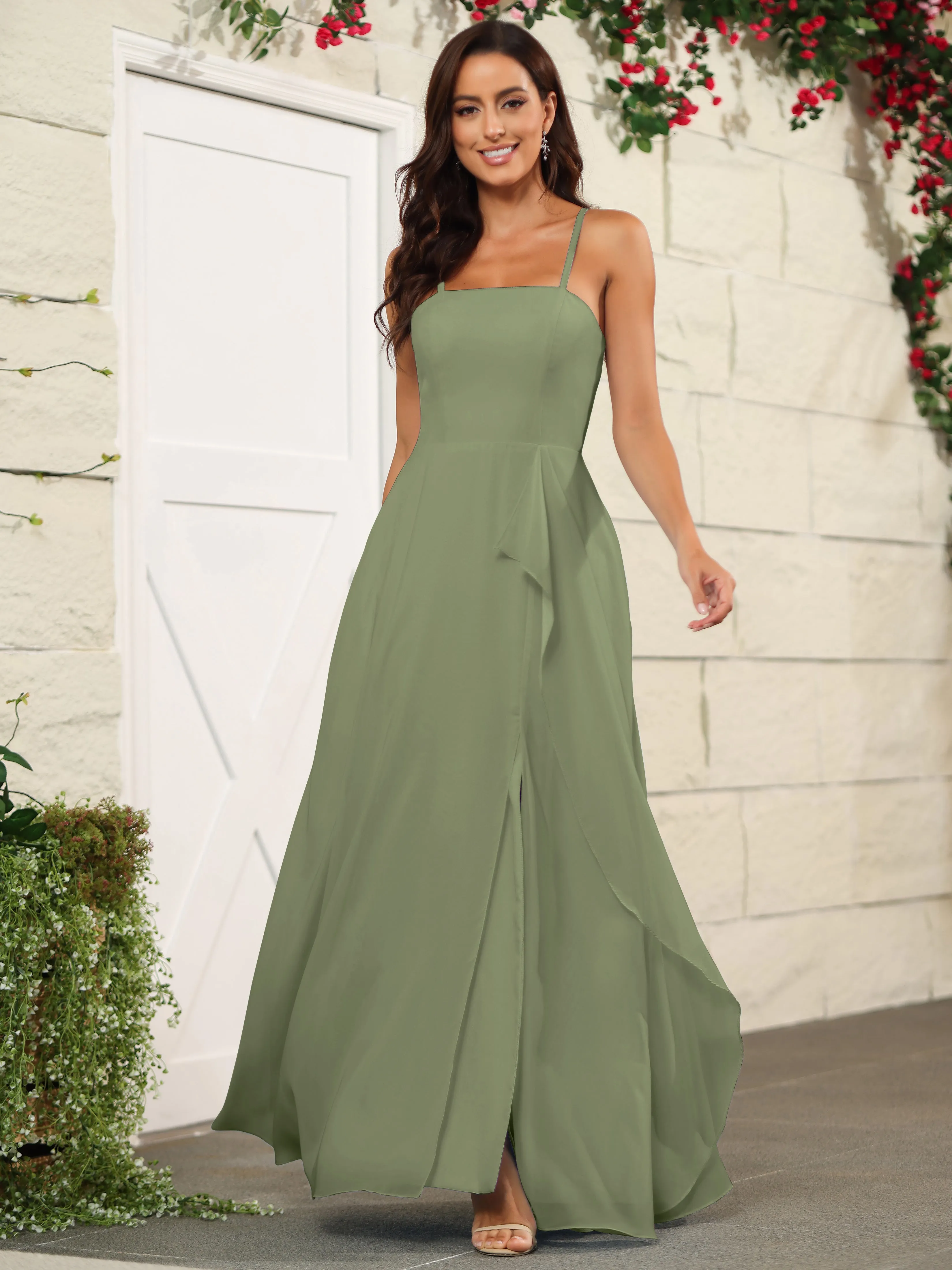 Beautiful Chiffon Spaghetti Straps Bridesmaid Dress with Pockets