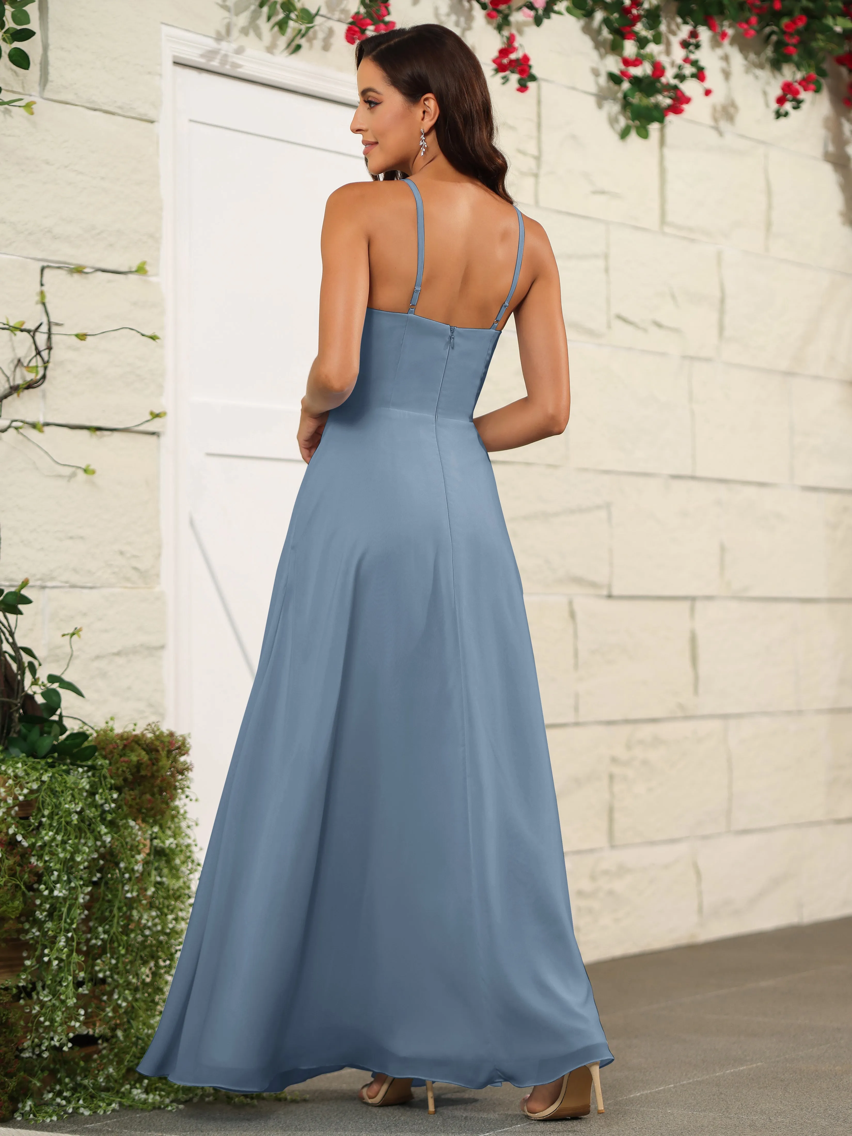 Beautiful Chiffon Spaghetti Straps Bridesmaid Dress with Pockets