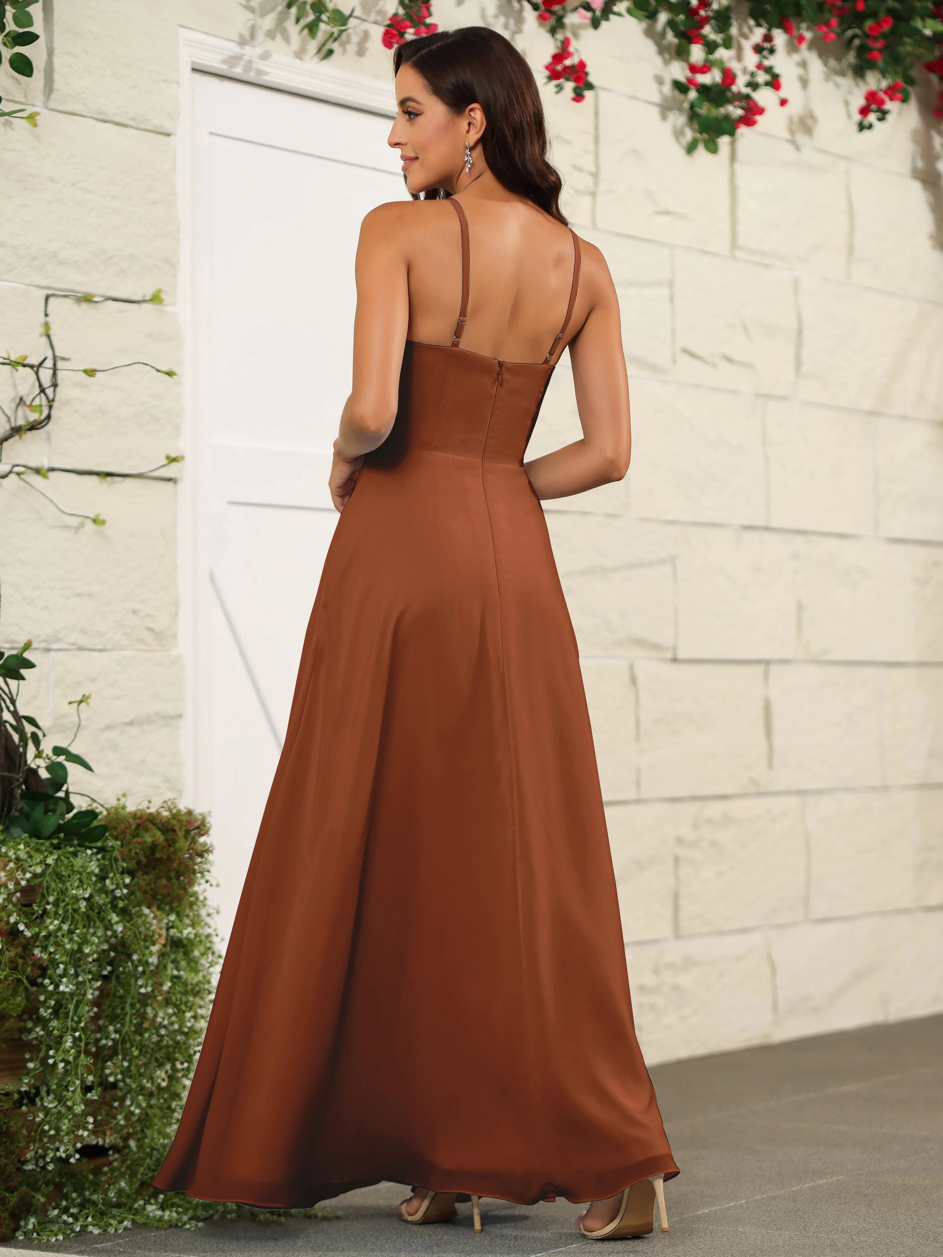 Beautiful Chiffon Spaghetti Straps Bridesmaid Dress with Pockets