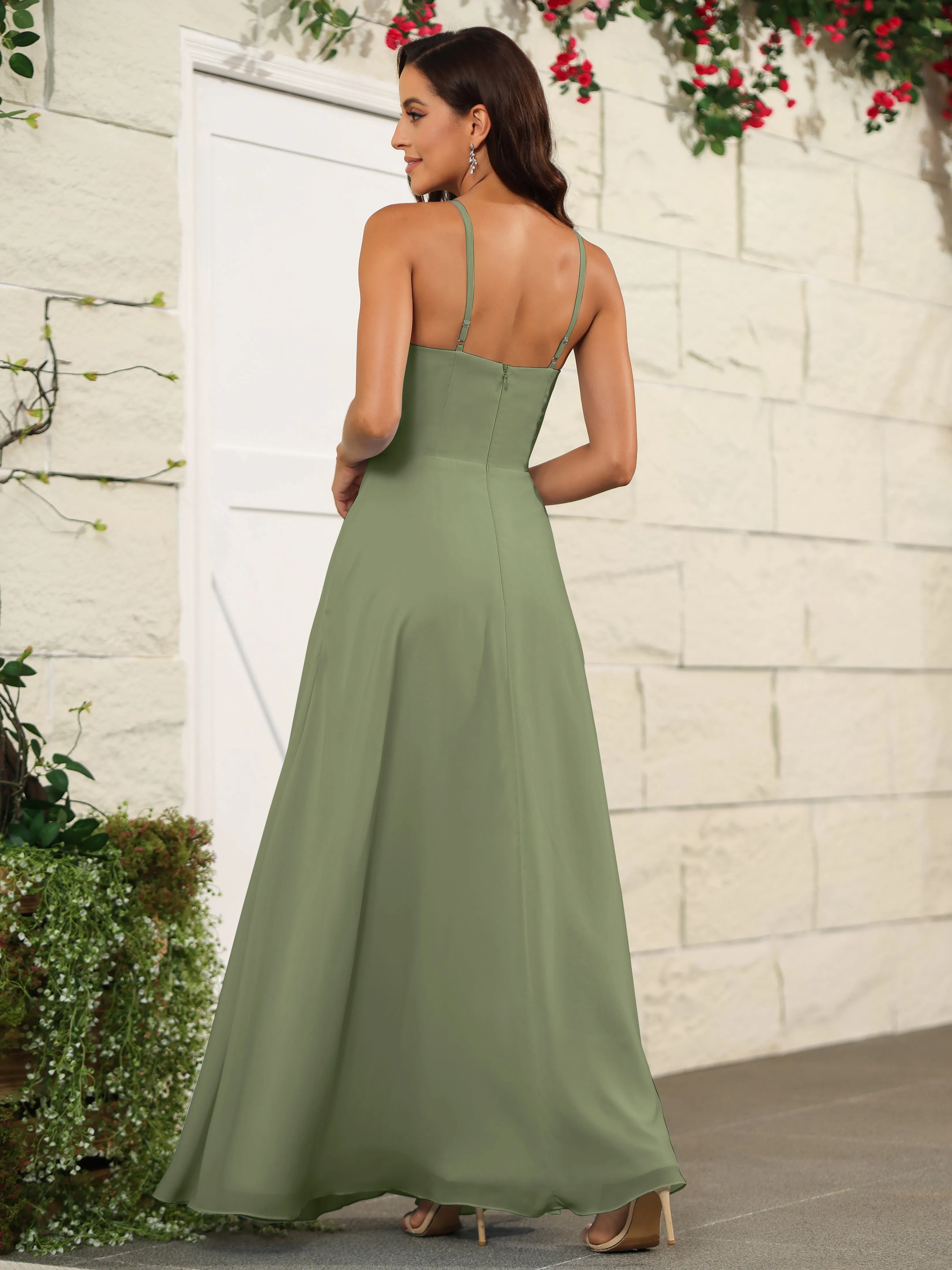 Beautiful Chiffon Spaghetti Straps Bridesmaid Dress with Pockets