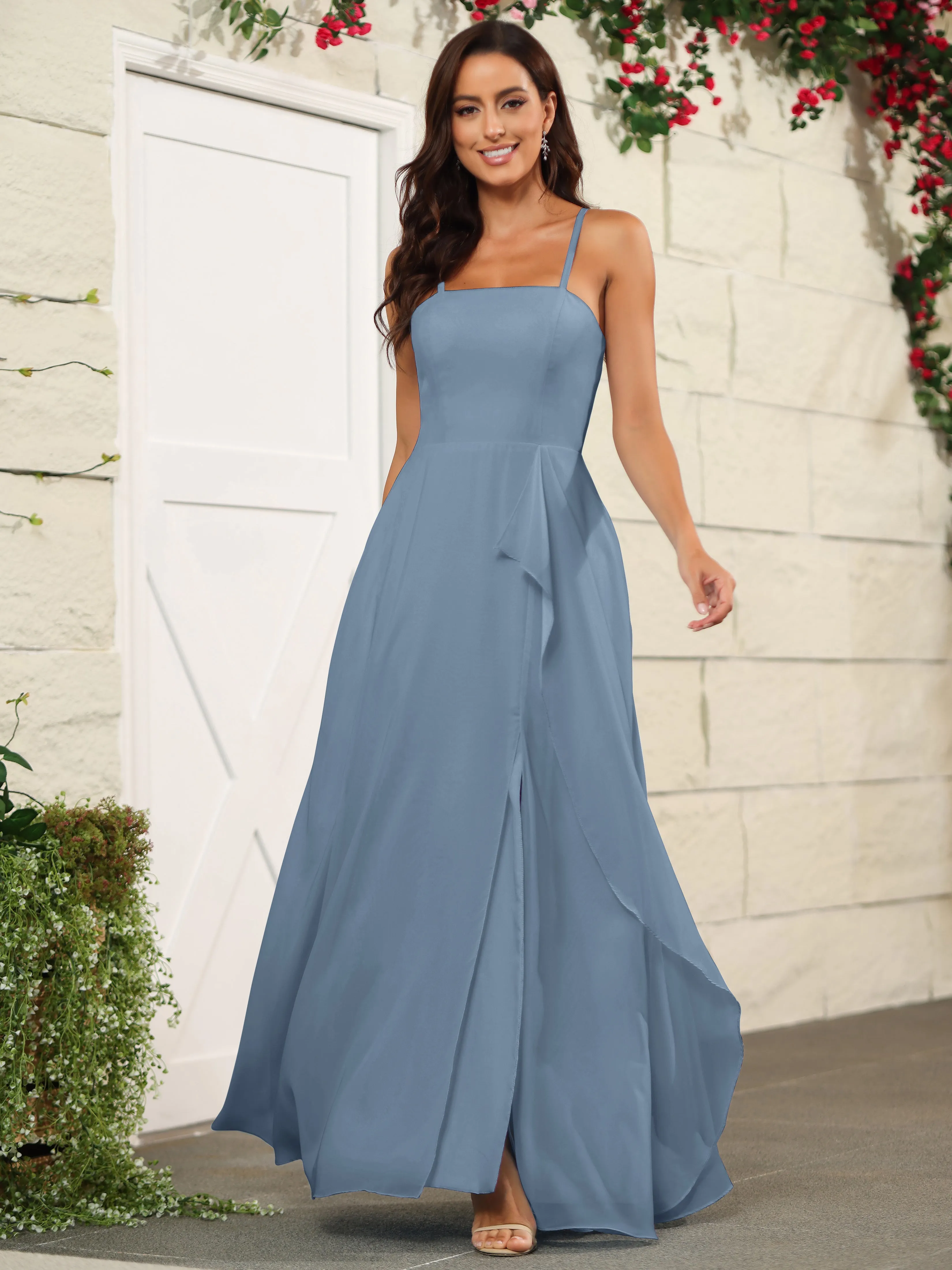Beautiful Chiffon Spaghetti Straps Bridesmaid Dress with Pockets