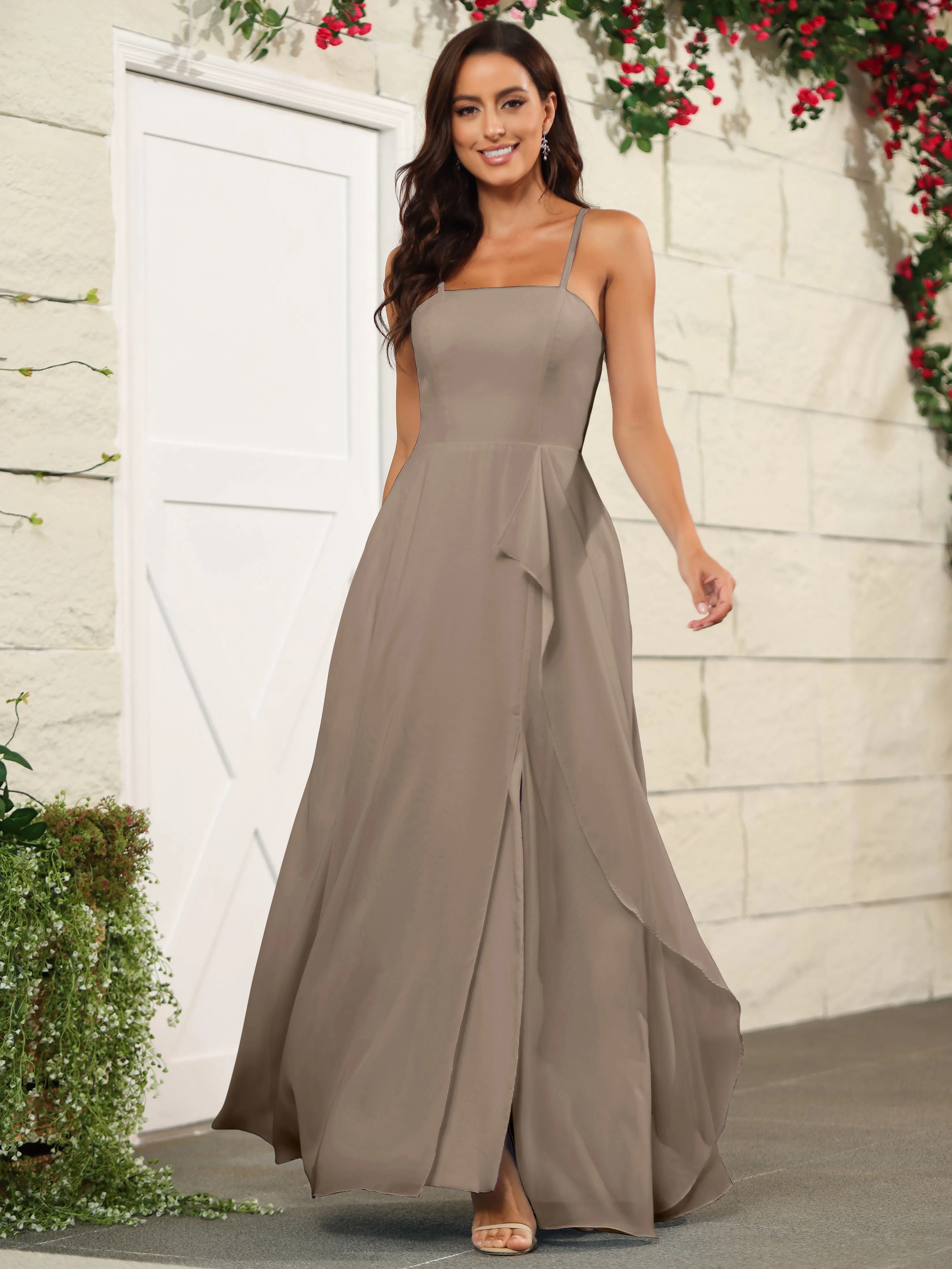 Beautiful Chiffon Spaghetti Straps Bridesmaid Dress with Pockets